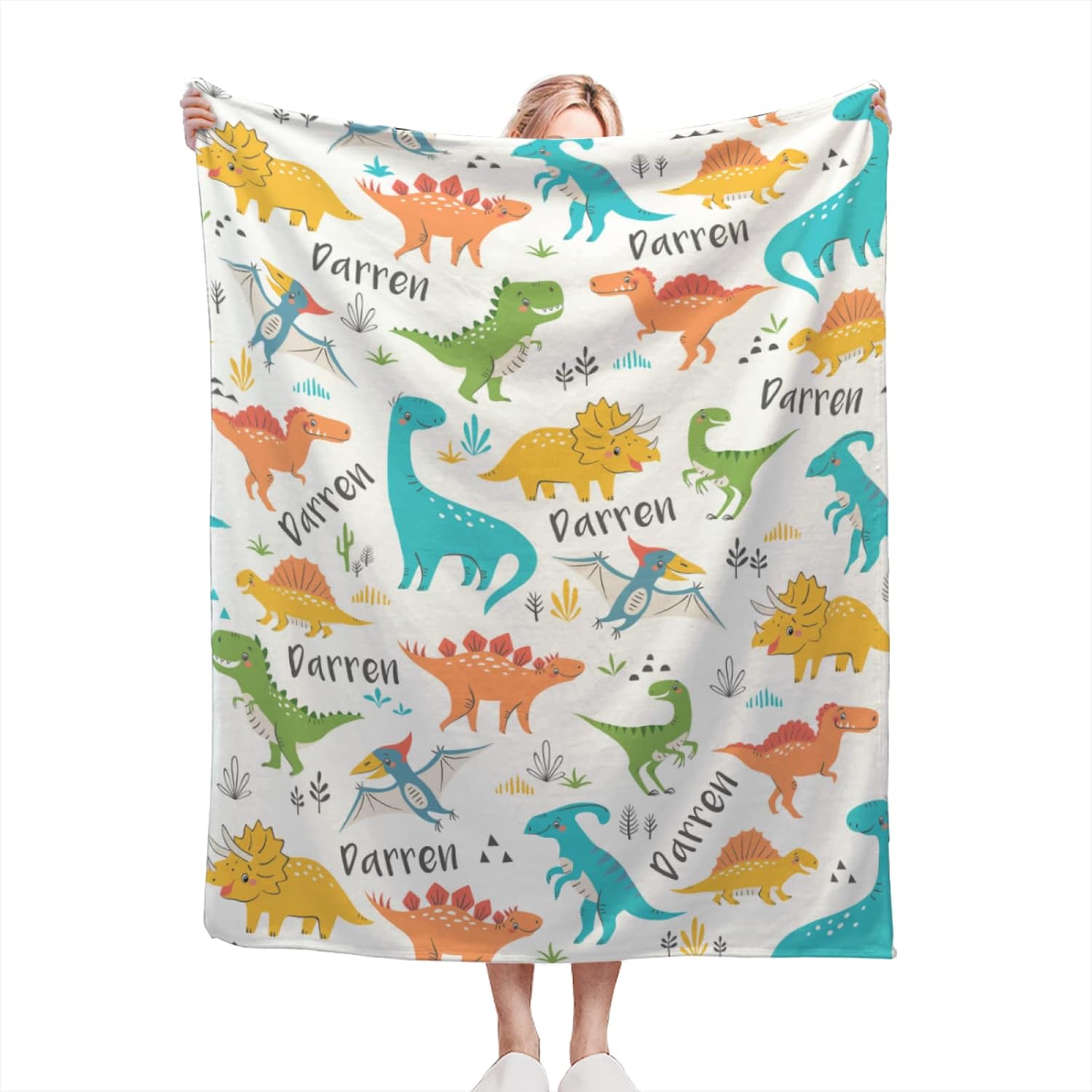 Personalized Blanket with Dinosaur, Custom Dinosaur Blanket