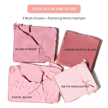 JUDYDOLL 2 In 1 Blush Highlighter Palette,Blush Cream & Glowy Blush,Buildable Color for Cheeks, Cute Makeup, Lightweight, Smooth Powder, Multi-Use, Matte Finish or Radiant Look