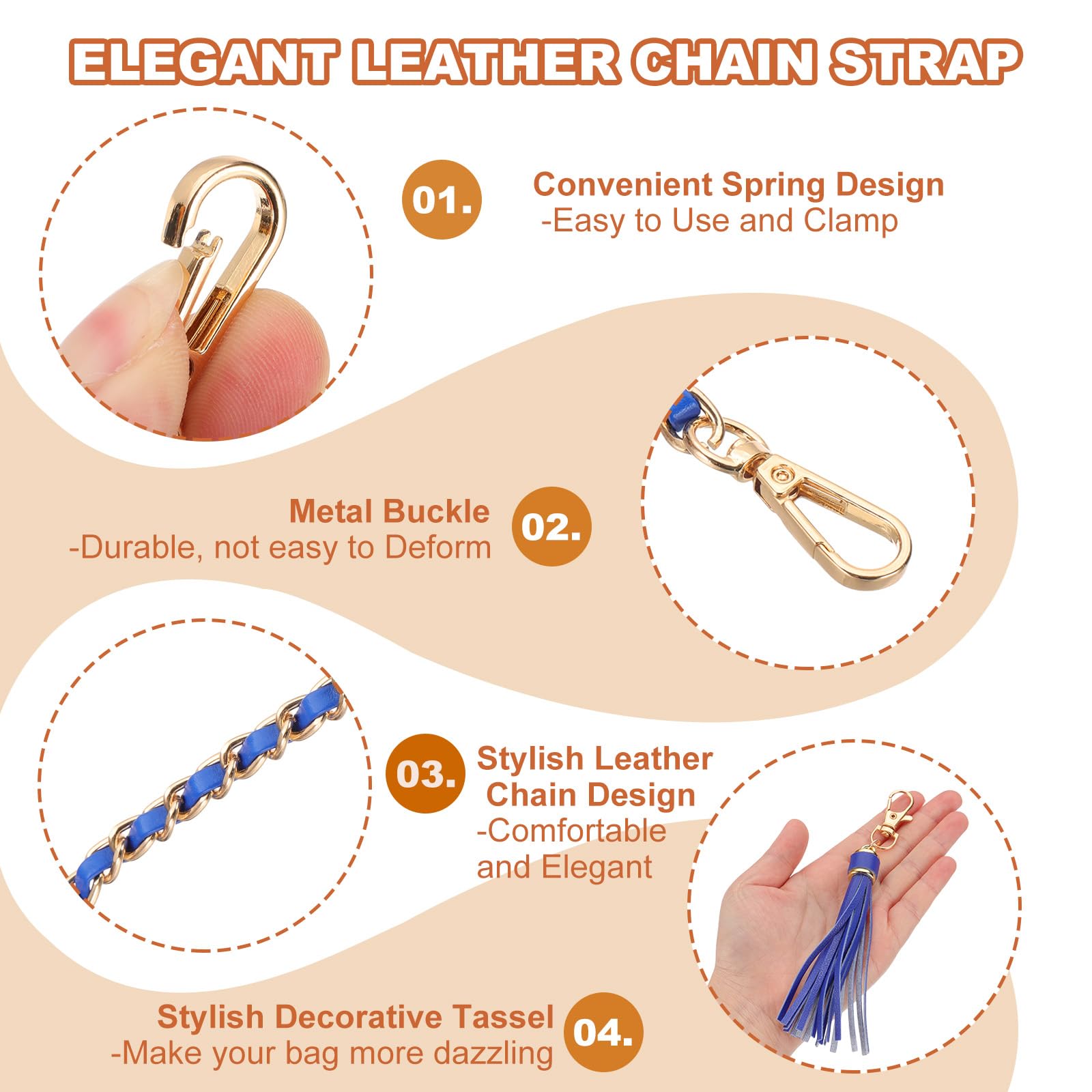 PATIKIL Purse Chain Strap, 47 Inch Leather Chain Purse Strap Replacement with Tassel for Crossbody Bag Handbag Woman Blue/Gold - Image 3
