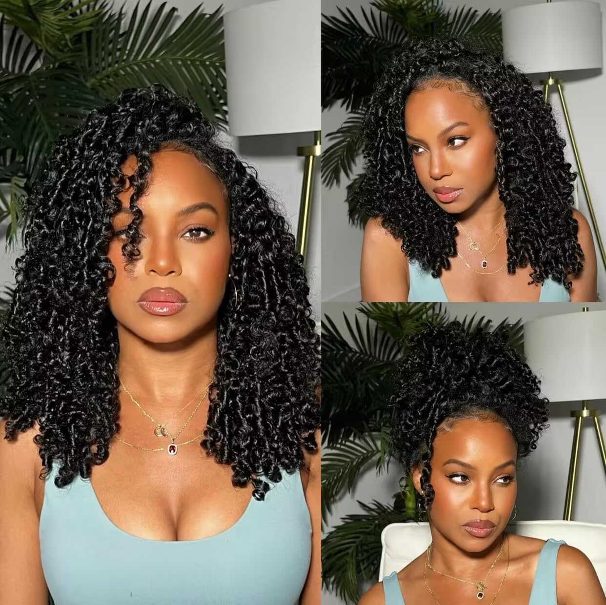Larhali Half Wig Human Hair Glueless Wigs Upgrade 3 IN 1 Half Wig With Drawstring Seamless Clip Ins Flip Over Burmese Curly Human Hair No Glue No Lace For Women 200% Density (Natural Color, 16inch)
