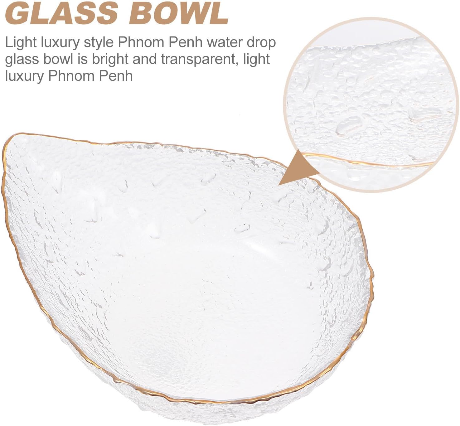 Alipis Water Drop Shape Glass Salad Bowl with Smooth Edges for Home