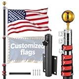 Yescom EZ GO 20ft Telescoping Flag Pole Kit with Hitch Side Mount, for RV Caravan, Portable Aluminum Inground Flagpole Set Fits RV Resort Outdoor Party with 3x5' US Flag Ball Top Black