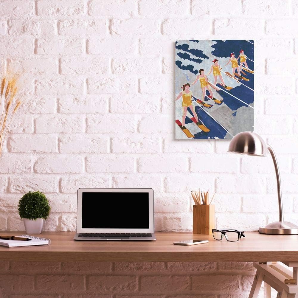 Stupell Industries Retro Waterski Women Blue Yellow Watercolor Painting, Designed by Stellar Design Studio Wall Art, 24x30, Canvas