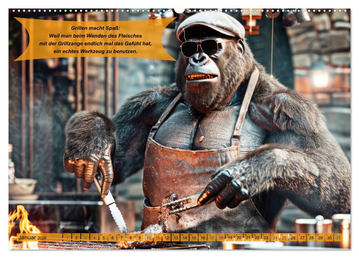 Tierisch lustige Grillmeister (Wandkalender 2026 DIN A2 quer), CALVENDO Monatskalender: Ein Muss für alle Grillmeister, die den Tag mit einem Lächeln beginnen wollen