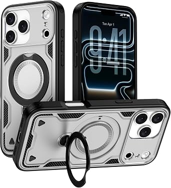 iPhone 17 Pro Max Case with 360 Spin Magnetic Stand Ring Holder 6.9 inch | Fit for Mag-Safe, 16FT Mil-Grade Shockproof Dropproof Tough Rugged Protective Case Cover for iPhone 17 Pro Max, Gray