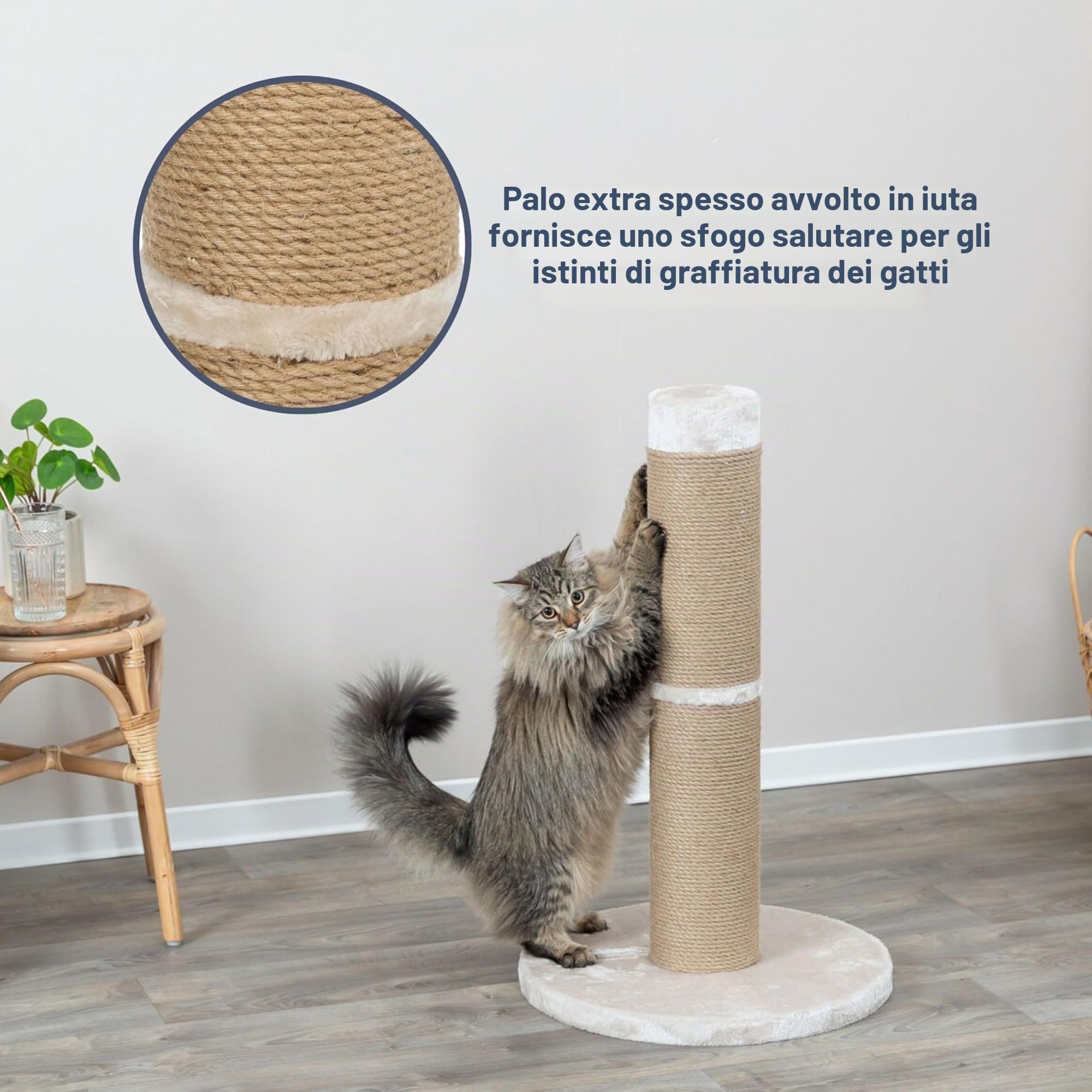 TRIXIE Rue - Tiragraffi XXL in sisal per gatti di grandi dimensioni, base in peluche, 80 cm, colore: Beige