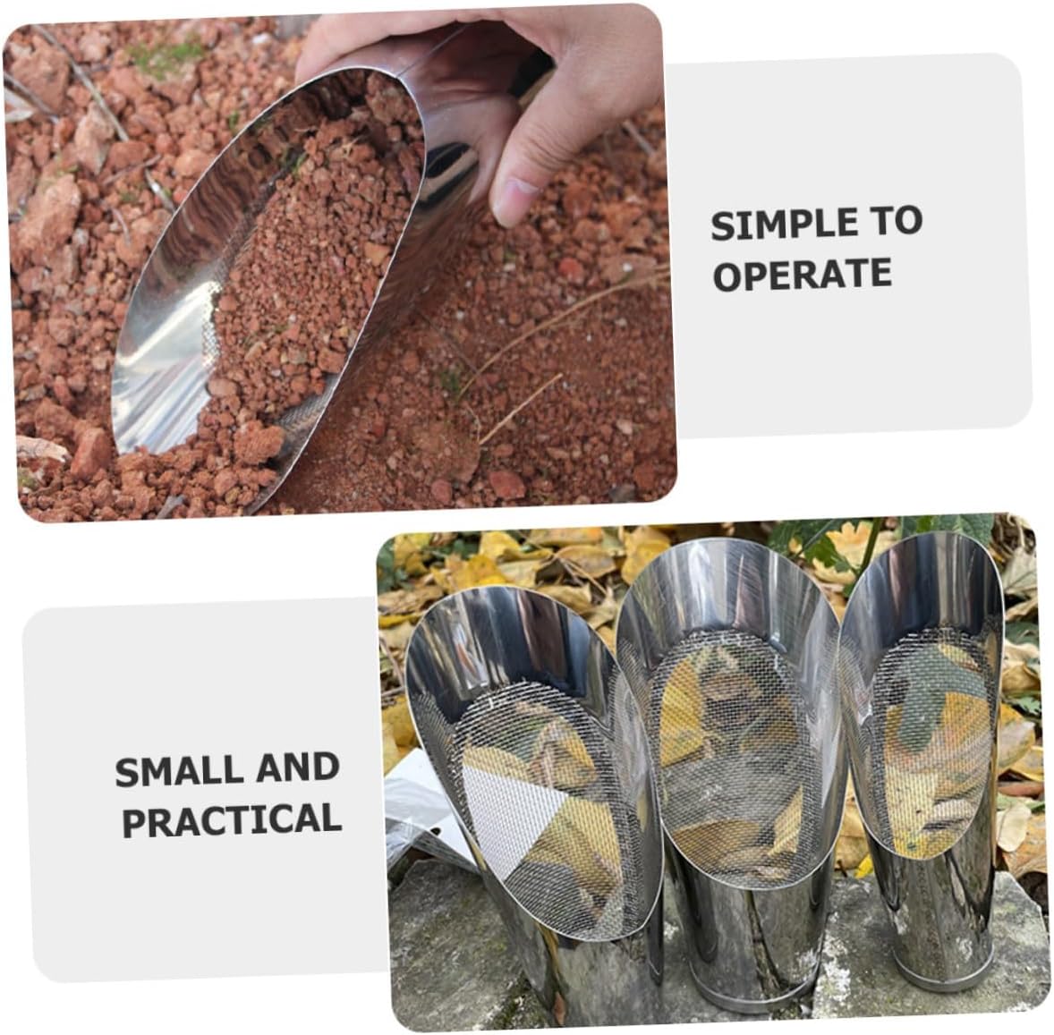 Stainless Steel Garden Shovel Multi-Function Soil Filter Sieve Shovel for Planting and Transplanting Medium Size Outdoor Gardening Tool