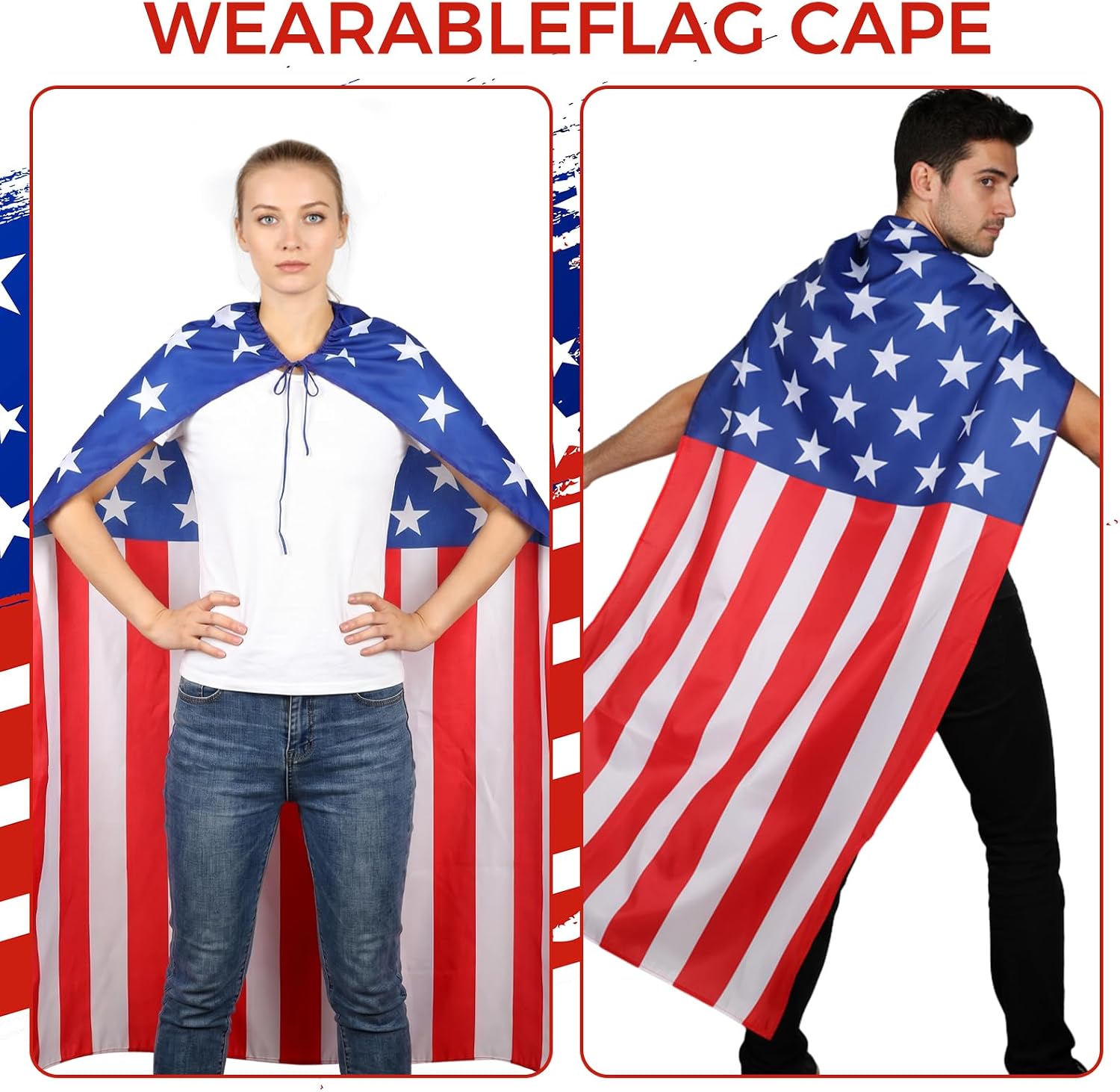 American Flag Cape Cloak Costume, 250 Year Wearable American Flag Cape Costume Set ，4th of July Independence Day Decoration, USA Patriotic Flag Cloak for Men Women