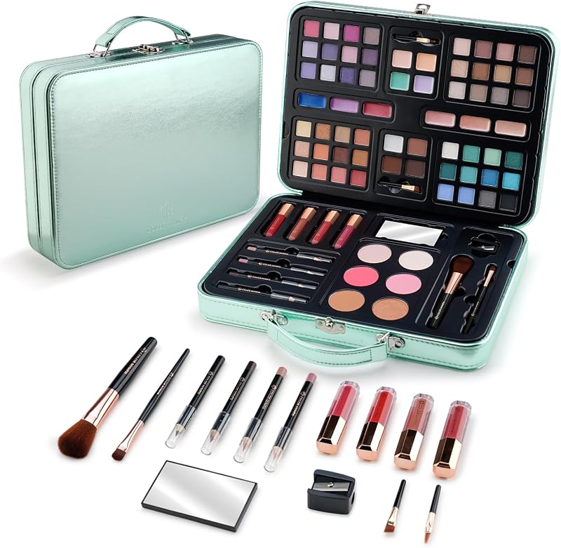 Makeup Kits for Girls Women Makeup Set and Cosmetic Case Green | All in One Makeup Set for Tenns, Girls Makeup Gift Set, Green Makeup Case, Beginner Makeup Kit for Birthday Christmas, Vegan