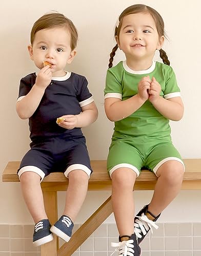 Miniatura 2 de Vaenait Baby Pijama corto de algodón liso para niños y niñas de 6 meses a 12 años, conjunto de pijama para el día a día, color macarrón