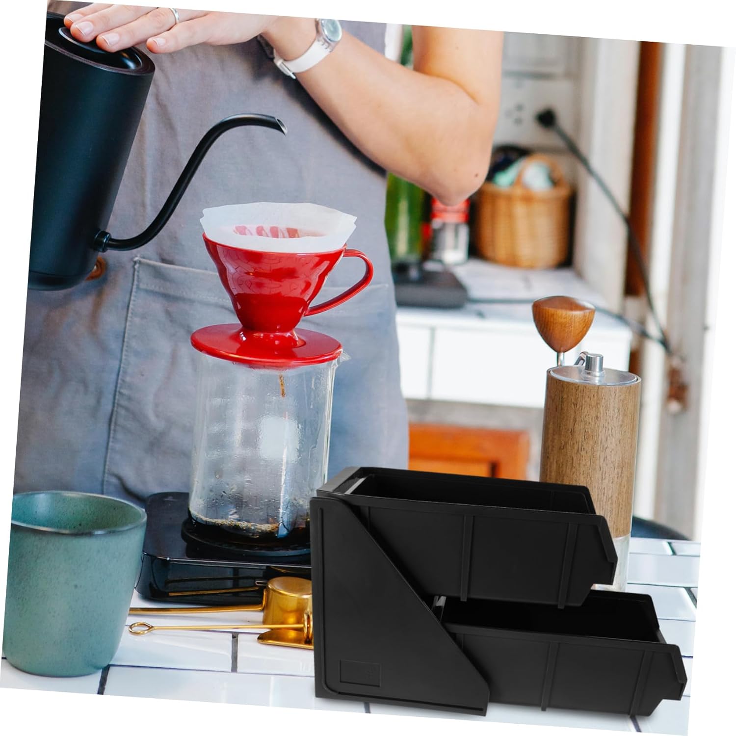 Coffee Station Organizer Versatile Plastic Condiment Holder for Coffee Bar Countertop for Tea Bags Sugar Packets Straws and Utensils Easy to Clean with Artistic Design