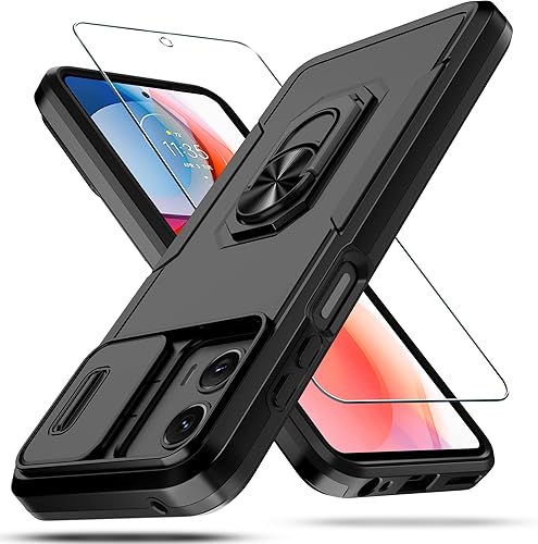 Funda para Motorola Moto G 5G 2023 con 1 protector de pantalla no para la versión 2022, cubierta de lente de cámara deslizante integrada + soporte