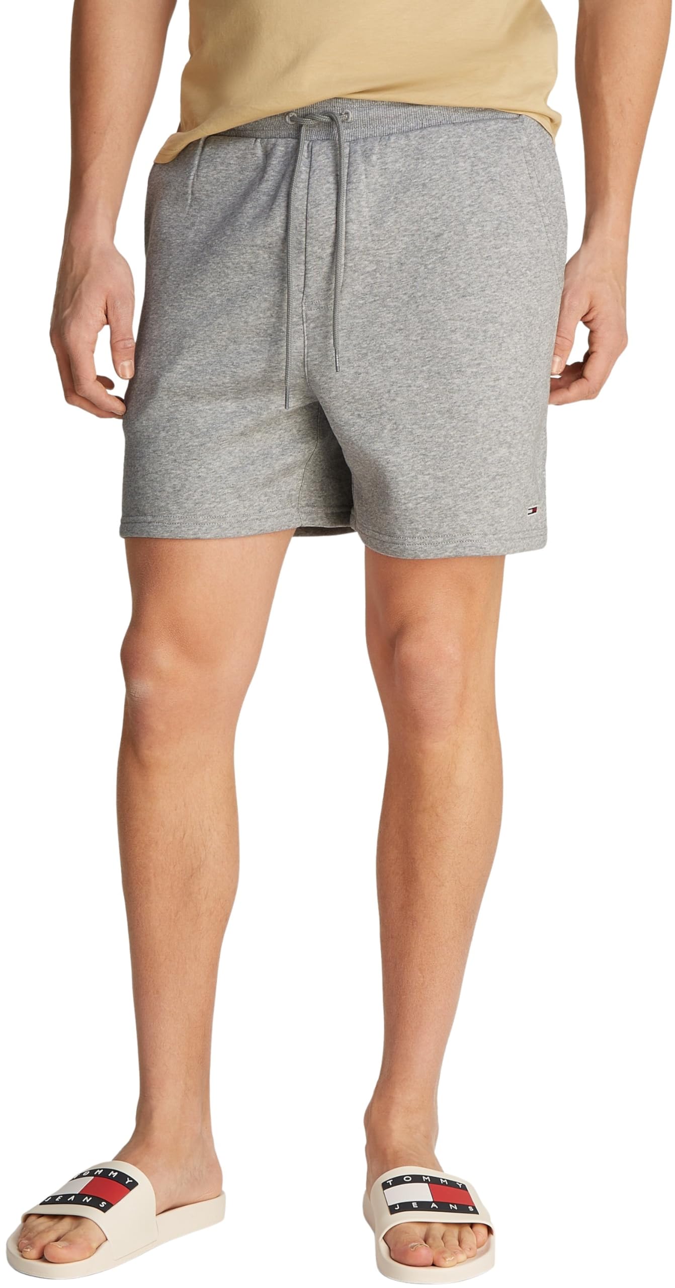 TOMMY JEANS Men’s Flag Beach Sweat Shorts with Drawstring, Grey (Grey HTR), 2XL
