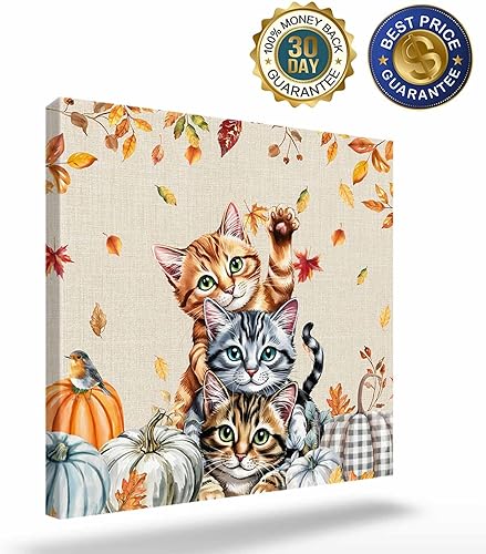 Miniatura 2 de Chucoco Otoño Granja Gato Cuadrado Pinturas al óleo sobre lienzo Arte de pared de Acción de Gracias Animales Imágenes Impreso Obras de Arte con