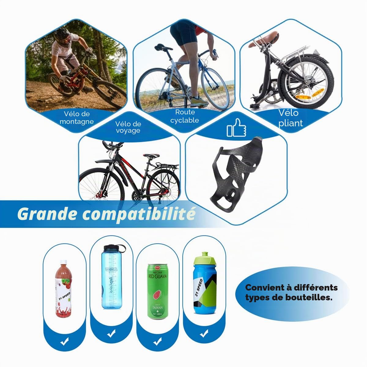 Lot de 2 porte-bouteilles de vélo, entièrement en carbone, légers, pour VTT, vélo de route, mat
