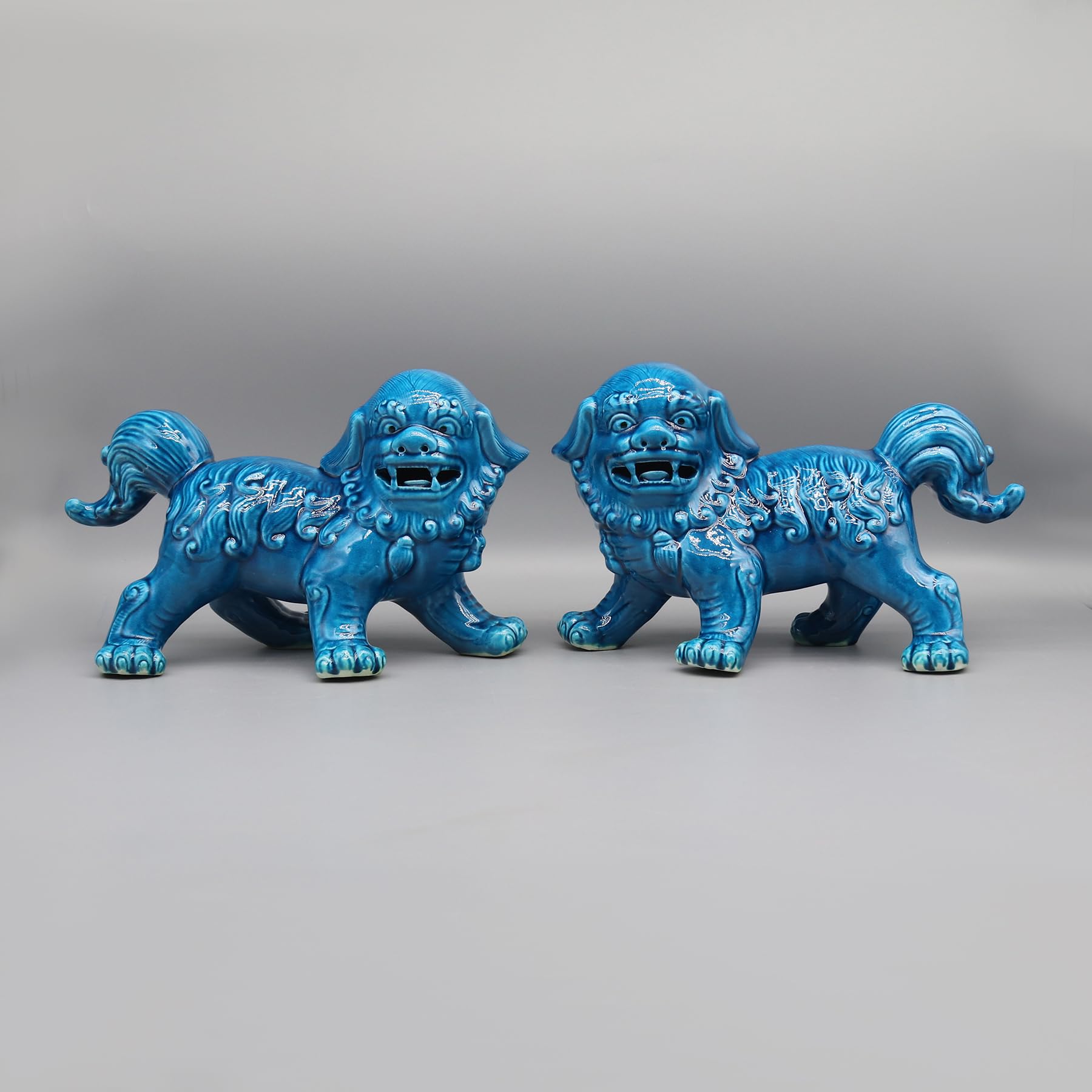 Eastern tide Statua decorativa in ceramica del leone custode, finitura smaltata blu, stile tradizionale cinese