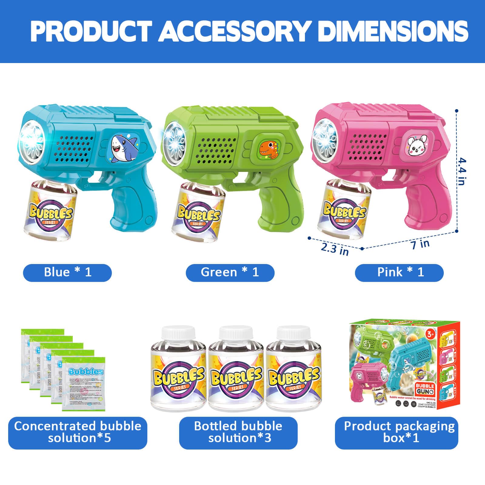 Pack de 3 pistolas de burbujas de jabón de animales para niños, máquina de burbujas eléctrica, regalos de cumpleaños para 3-8 años, para niños, bodas, exteriores, pompas de jabón