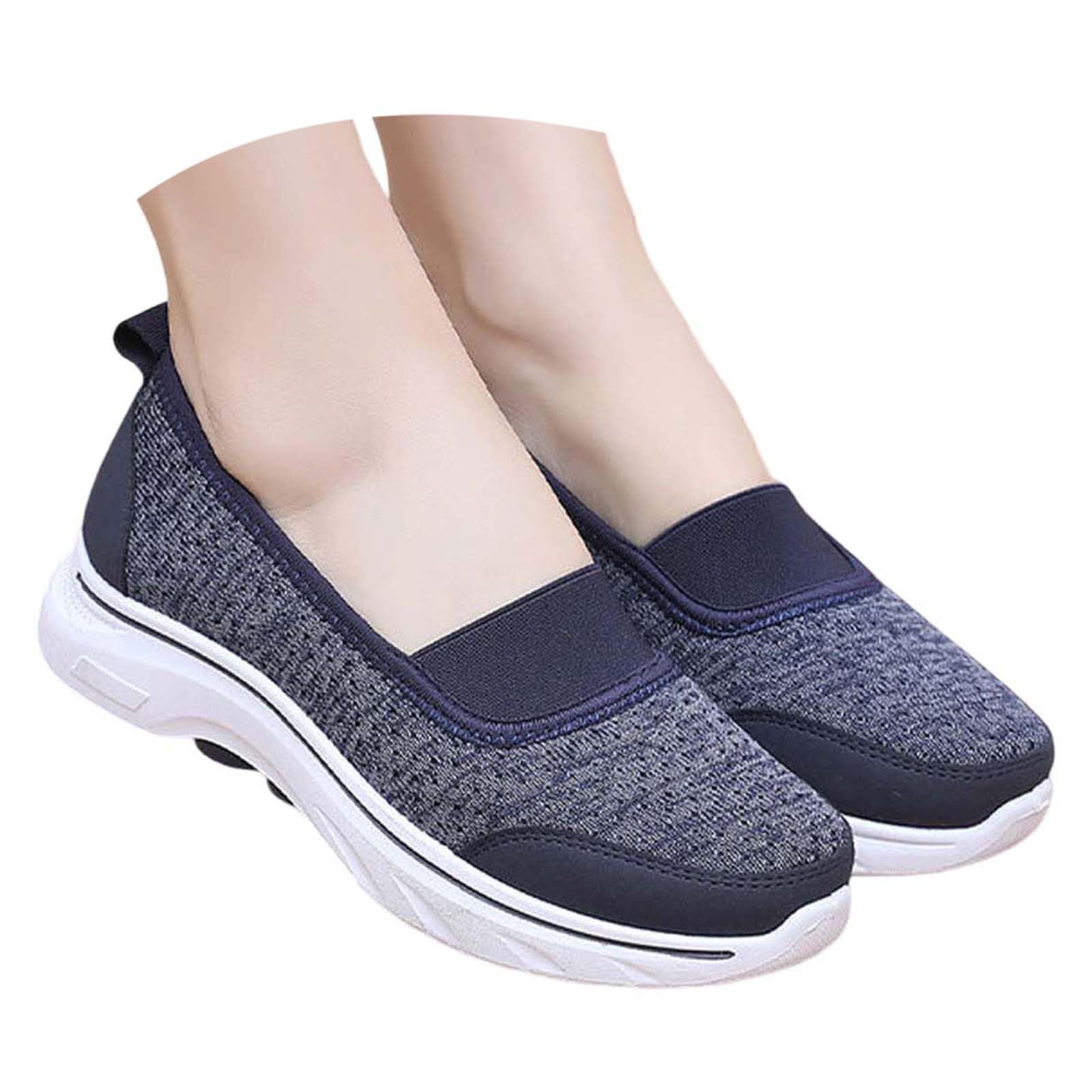 Zapatos para mujer de punto elástico para caminar, informales, transpirables, con soporte de arco, puntera redonda, ligeros, para yoga, fitness, tenis, mamá