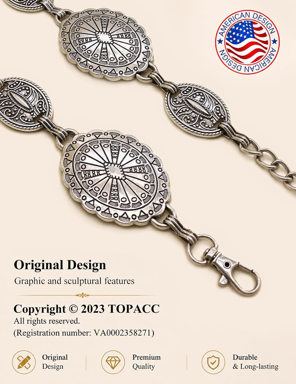 TOPACC Western Metal Concho Belt for Women Cowgirl Chain Belts for Dresses Jeans Country Concert Outfit image 2