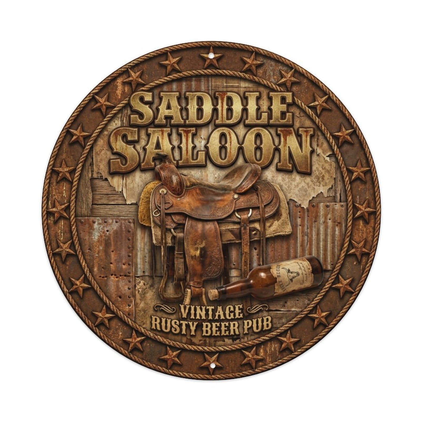 Vintage Beer Western Cowboy Saddle Saloon Retro Bar for Pub Metal Tin Sign
