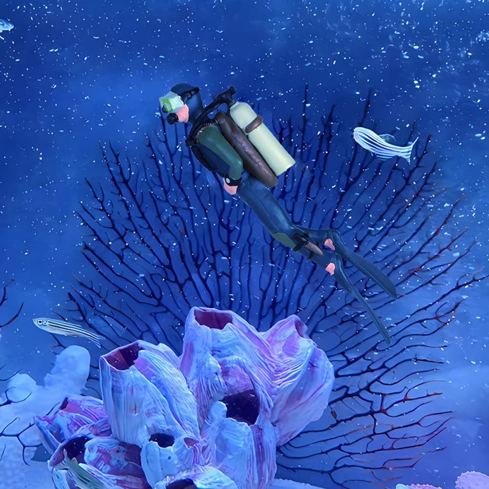 Figura De Buceador Para Acuario | Decoración Flotante Con Cuerda Ajustable | PVC No Tóxico Para Peces (3 X 7 Cm)