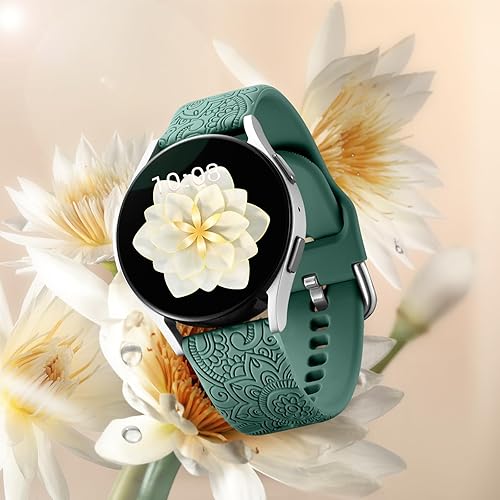 Vista 45 de Odbeai Correa compatible con Galaxy Watch 6, bandas grabadas florales compatibles con Samsung Watch 7, silicona suave, transpirable, impermeable