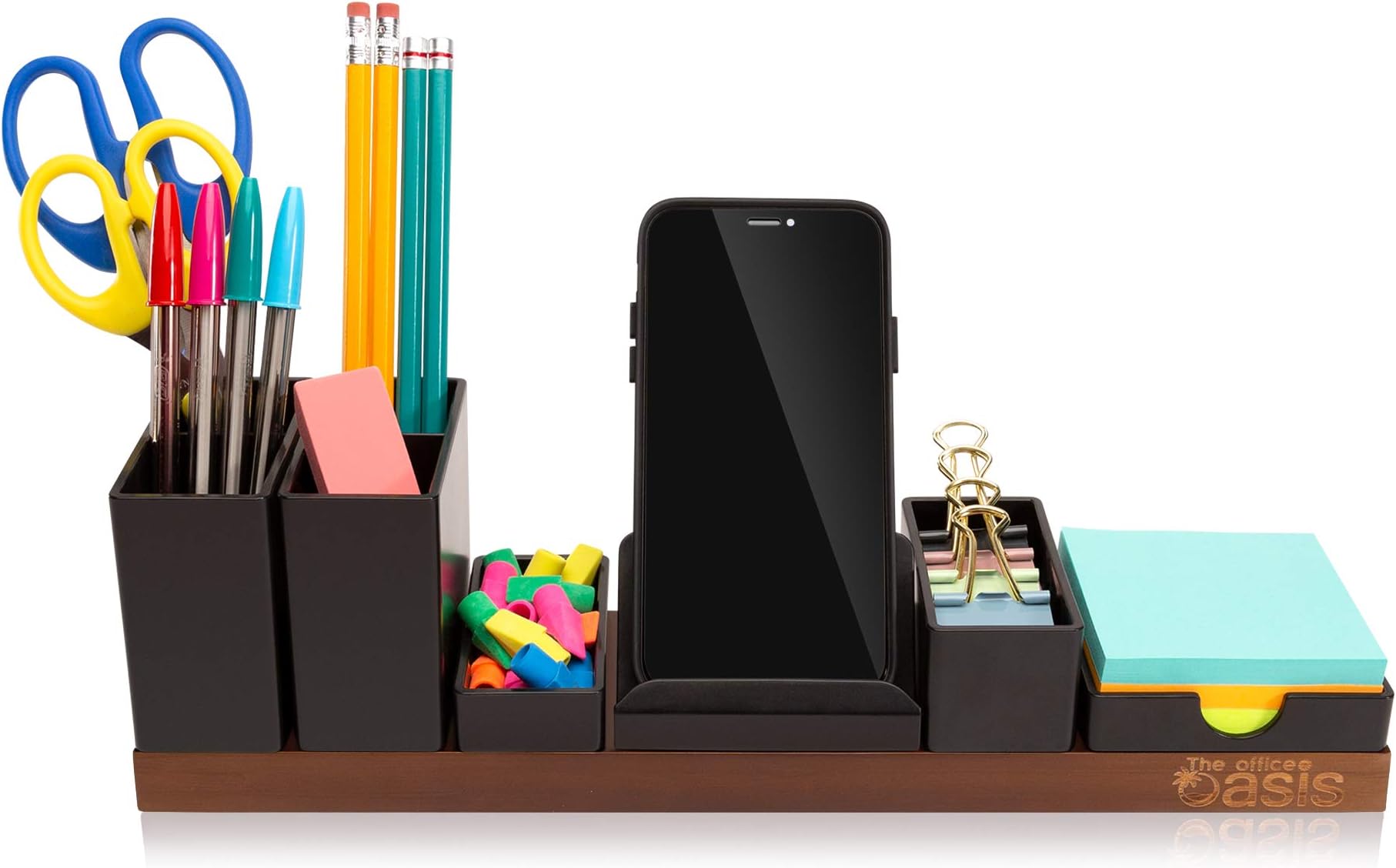 The Original Magnetic Desk Organizer (As Seen On PBS) - Patented Office Supplies Holder with Customizable Trays - Brown Bamboo