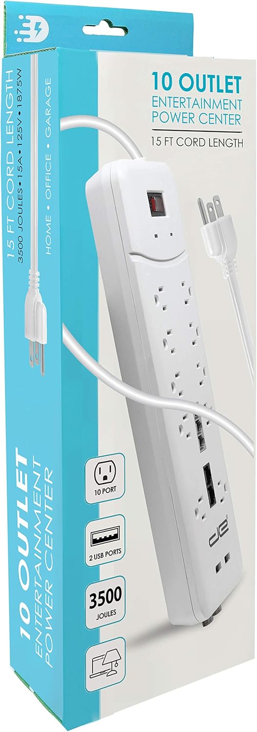One-Day Sale: Up to 50% Off Digital Energy 10-Outlet Straight Plug 3500 Joules Heavy Duty Surge Protector (15 FT, WHT)
