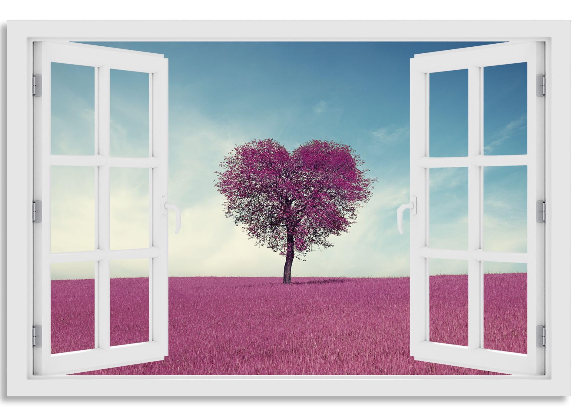 Wandbild Outdoor wetterfeste Bilder für draußen | Gartenbilder Innen & Außen | Landschaftsbilder Acryl Glas Fensterblick Effekt | 60x60cm Feld Himmel Baum Herz