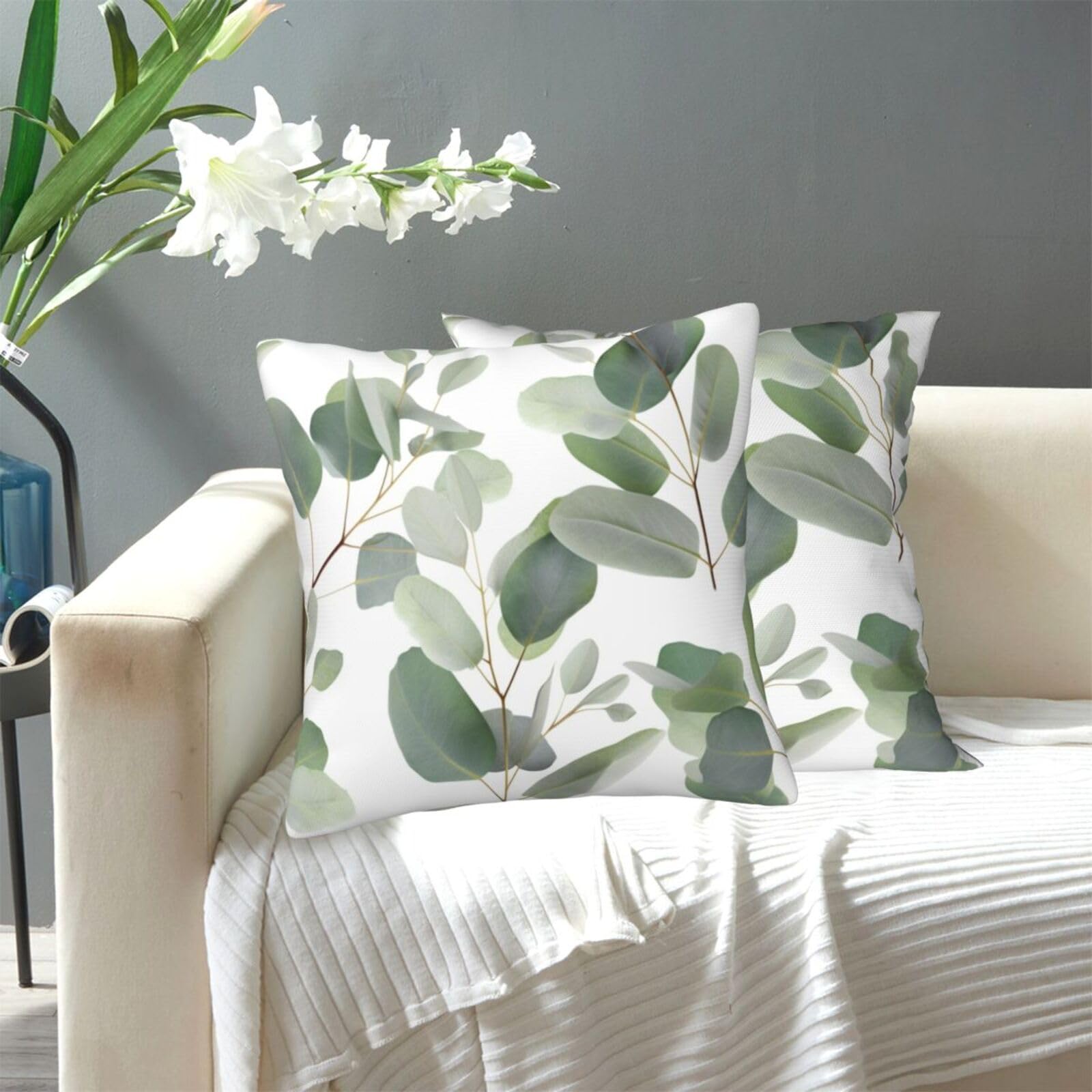FekiLoot Decorative Throw Pillow Covers Modern Farmhouse Pillowcase Double Sided Cozy Cushion Cover for Sofa Couch Bed 20"X20" Eucalyptus Leaves