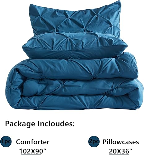 Miniatura 6 de NexHome Juego de edredón tamaño King, juego de edredón Pintuck Azure suave de microfibra plisada y ligera para todas las estaciones, edredones y
