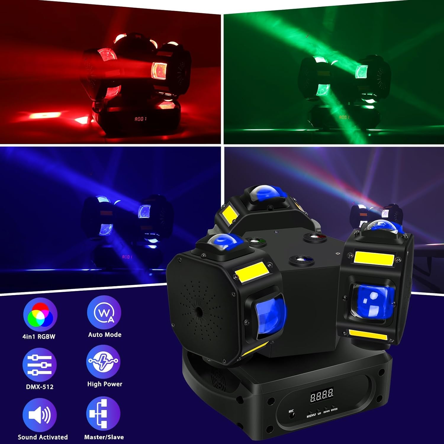 Moving Head DJ Lights,180W 12 LEDs Rotating Beam Stage Moving Head Disco Light Uplighting Lights for Events Sound Activated DMX512 Party Lighting for DJ KTV Disco Party Club Wedding Concer