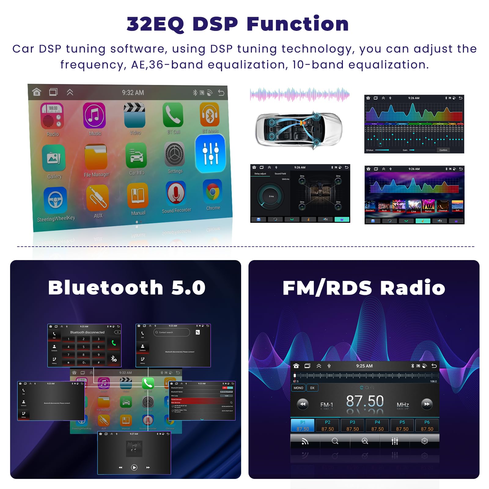 4+64G 9" Radio para VW Golf 5 Golf 6 Polo Skoda Passat Tiguan Touran | Wireless Autoradio 2 DIN GPS Navi Bluetooth WiFi FM/RDS Cámara Trasera EQ Control del Volante 4+64G