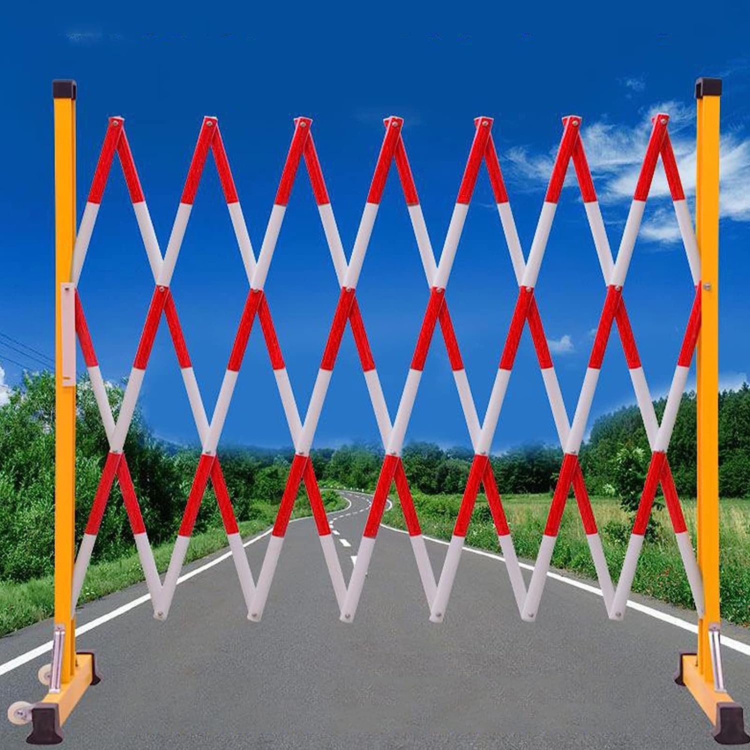 LWJSOCP Barricade Guardrail, Traffic Barrier Portable Pedestrian Guardrail Base With 2 Wheels For School Construction Sites Portable(Red,1.2x4m)