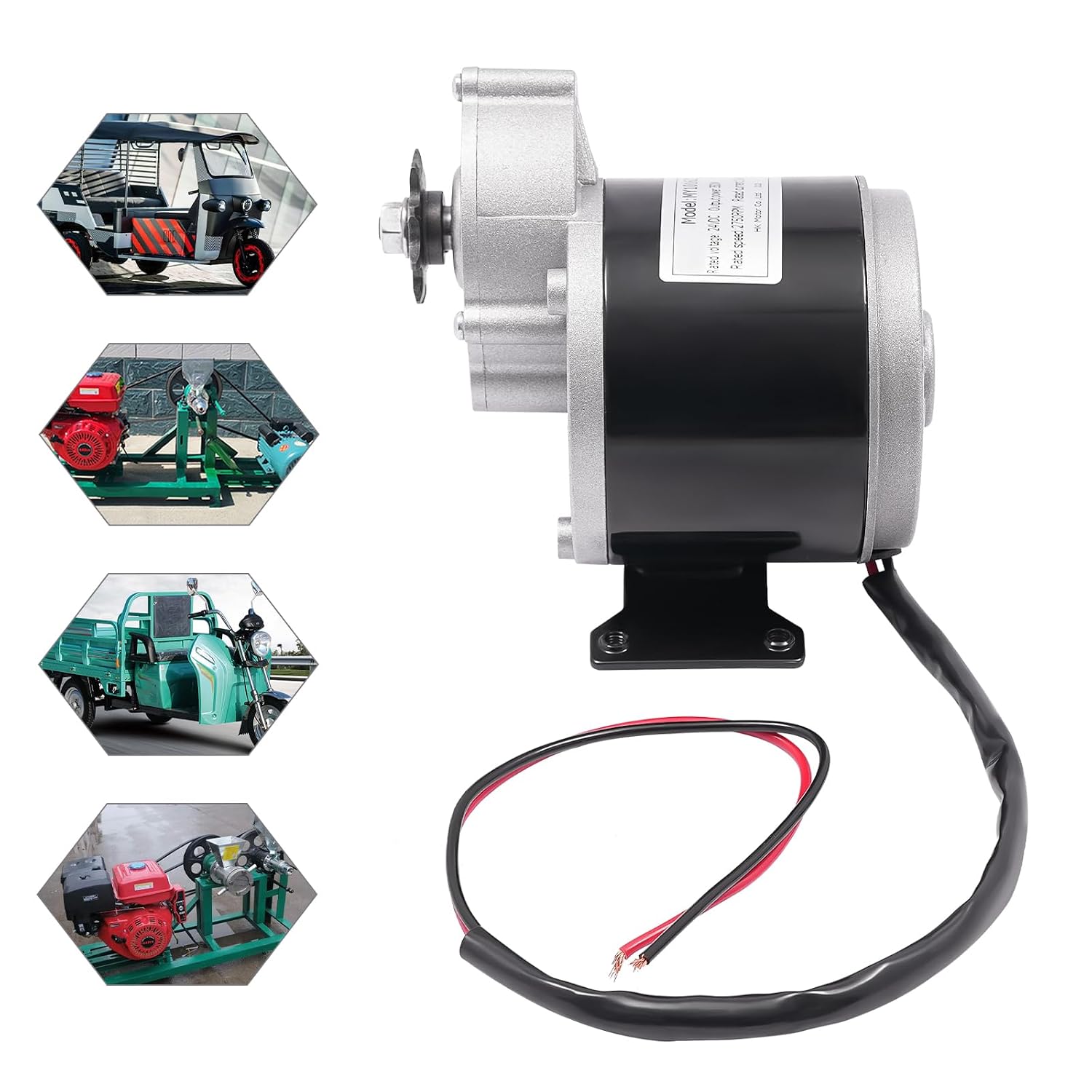 MY1016Z 350W Gear Reduction Electric Motor, 9.78:1 Brushed DC Motor with 9 Tooth Sprocket for Electric Bicycle Scooter Tricycle Mini Bike, 2750RPM High Torque Motor for DIY EV Conversion (24, Volts)