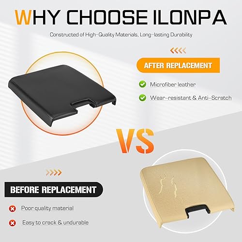 Miniatura 4 de ILONPA Tapa negra para consola central con cierre para 2007-2013, Chevy Avalanche Silverado Tahoe GMC Sierra 1500 2500HD 3500 Reemplazo para