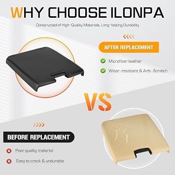 ILONPA Black Center Console Lid Armrest Box Cover w/Latch Fits for 2007-2013 Chevy Avalanche Silverado Tahoe GMC Sierra 1500 2500HD 3500 Replace for 20864154 20864151 20864153 Middle Console Lid Top