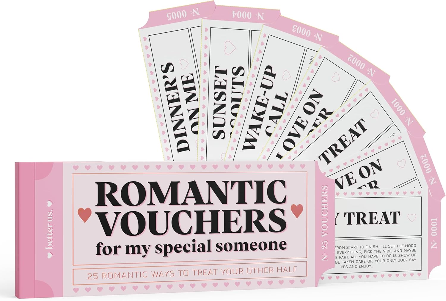 BETTER US 25 Romantic Couples Vouchers – Love Coupons for Him or Her | Thoughtful Gift for Boyfriend, Girlfriend, Husband, Wife | Anniversary, Birthday, Valentine’s Day Date Night Gift