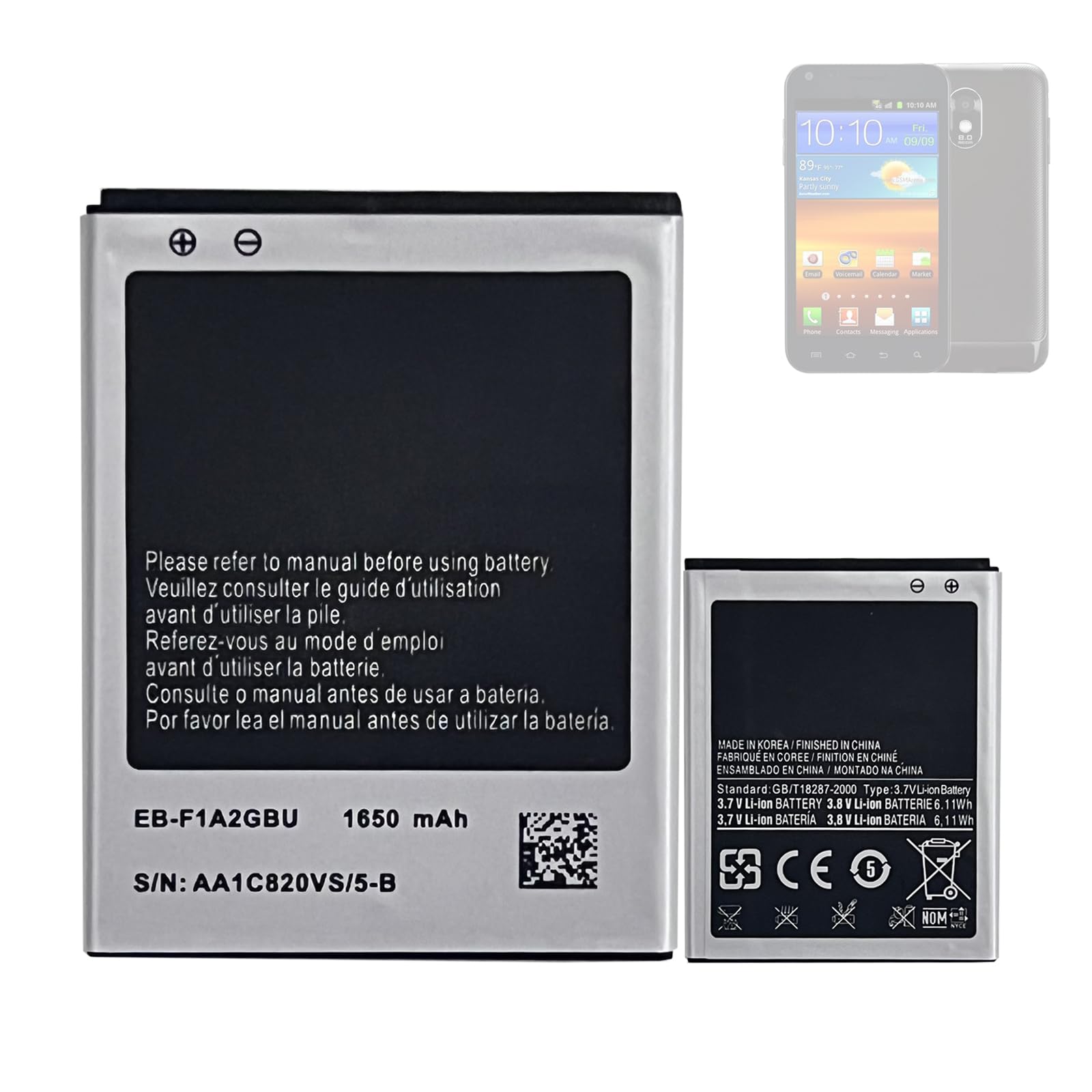 Batería de repuesto EB-F1A2GBU compatible con Galaxy S II Galaxy S II LTE Galaxy R Galaxy S2 Plus i9050 i9108 i9100 i9103
