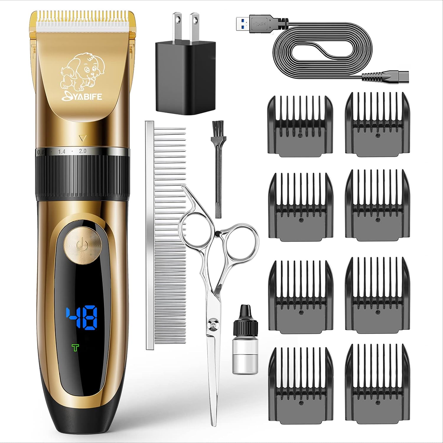 Dog Clippers, USB Rechargeable Cordless Dog Grooming Kit, Electric Pets Hair Trimmers Shaver for Dogs and Cats, Quiet, Washable, with…