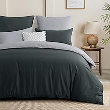 Aisbo Parure de lit 220 x 240 cm en coton gris anthracite - Parure de lit réversible 3 pièces avec 2 taies d'oreiller 80 x 80 cm - Certifié Oeko-TEX - En coton bicolore avec fermeture éclair