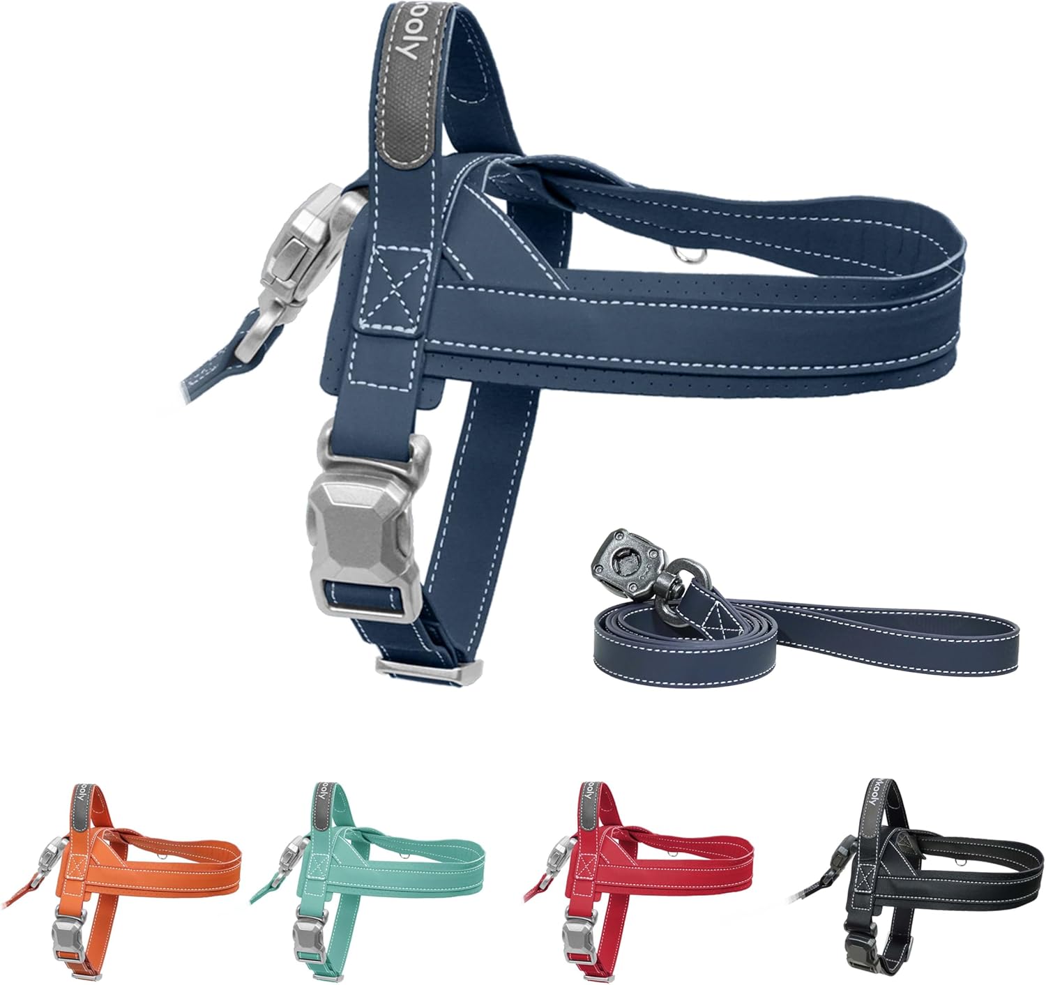 MagEase No Pull Dog Harness with 4FT Leash | Anti-Wrinkle, Anti-Bite Microfiber Leather | Ultra-Soft, Skin-Friendly | 450LB Escape-Proof Magnetic Buckle, Easy On/Off (Dark Blue, Medium)