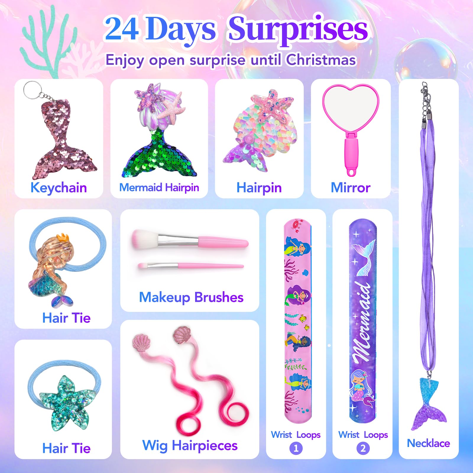 Advent Calendar 2025 Girls Mermaid Toy Set Surprise Box for Girls Mermaid Princess Jewellery Accessories Christmas Countdown Gifts Stocking Stuffers for Kids - Image 2