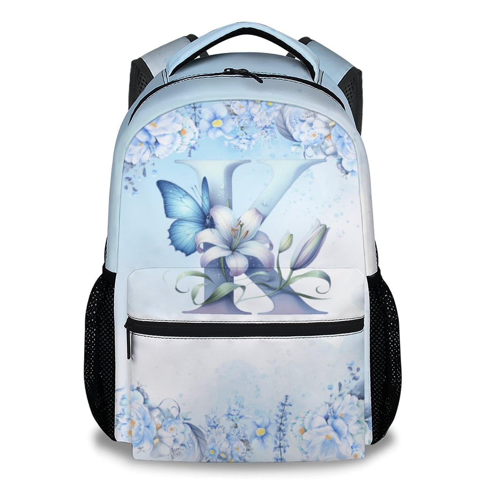 CUSPCOD Girls Bookbag, Butterfly Backpack Initial School Bag, School Back Pack for Kids Students, 17 Inch Durable Monogram Bookbag for Toddler Girls (