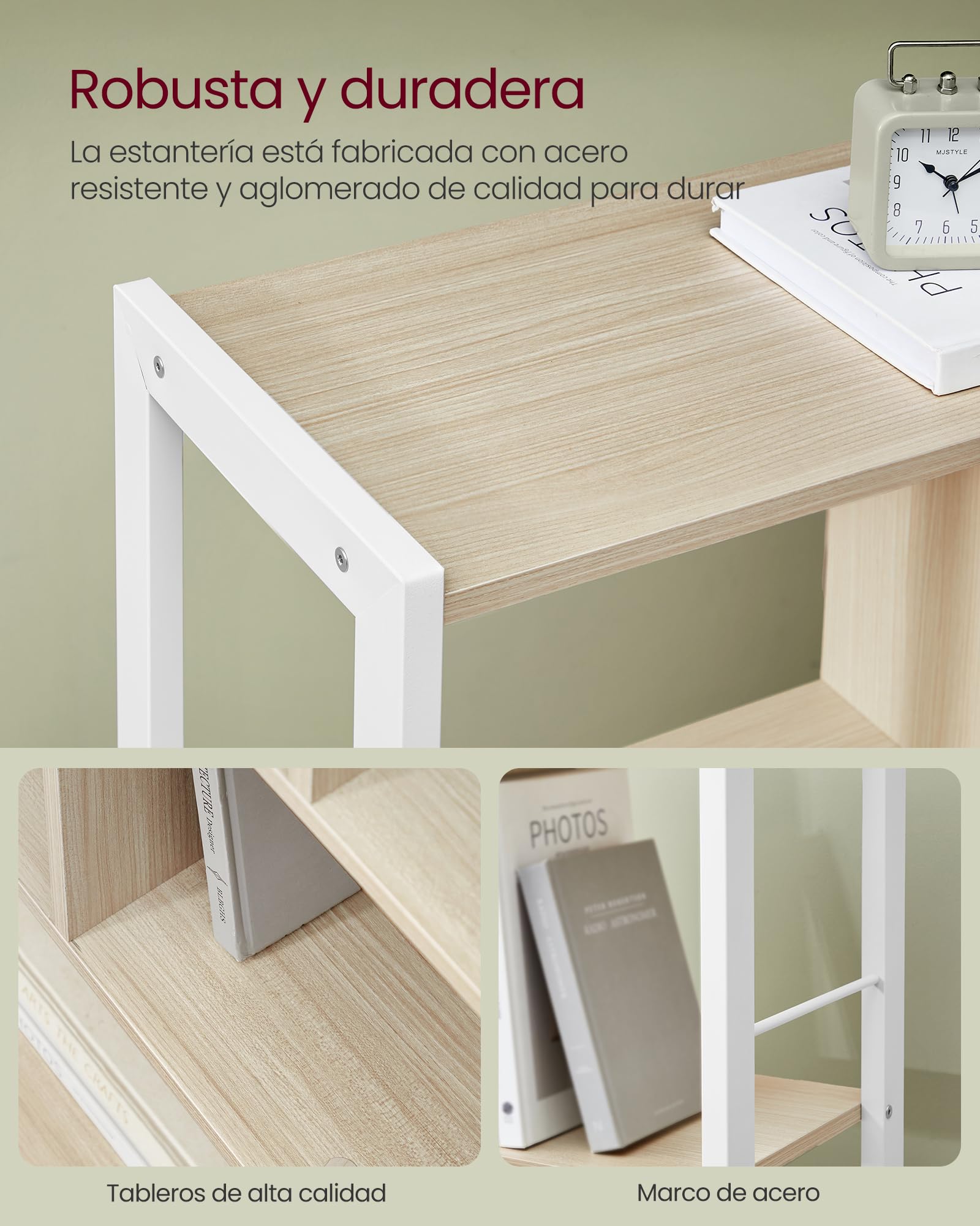 VASAGLE Biblioteca, Librería de 4 Niveles, Estantería con Puertas, Armario de Libros, Marco de Acero, para Salón, Estudio, Oficina, Cocina, Moderno, Beige Natural y Blanco Nube LBC022LL01