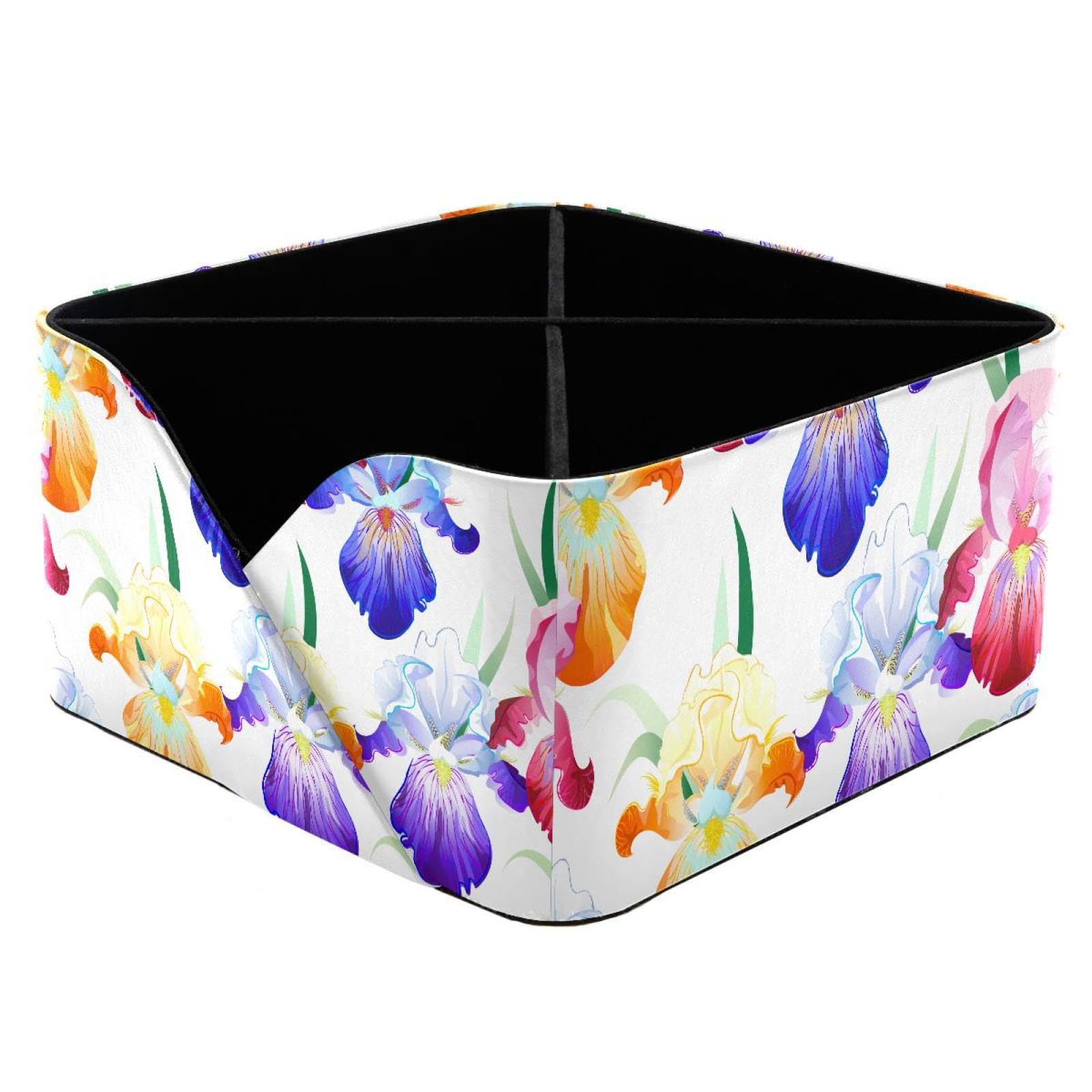 KengjuTesu Iris Flower Desktop Organizer Pen Holder, Rectangular Pencil Cup for Office, Study and Makeup Stations