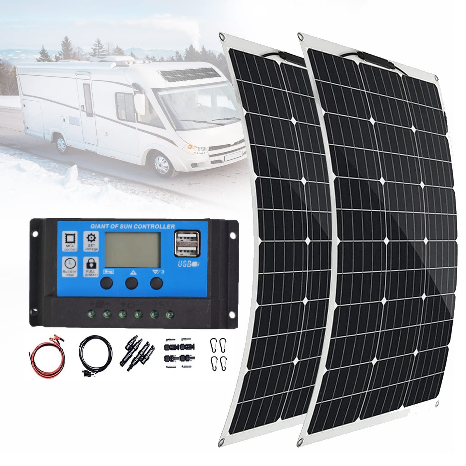 Elastyczny zestaw paneli słonecznych 600 W Kable kontrolera ładowania 40 A z zaciskiem krokodylkowym Kable połączeniowe PV, ładowarka słoneczna 12 V do jachtu, łodzi, kampera, kabiny