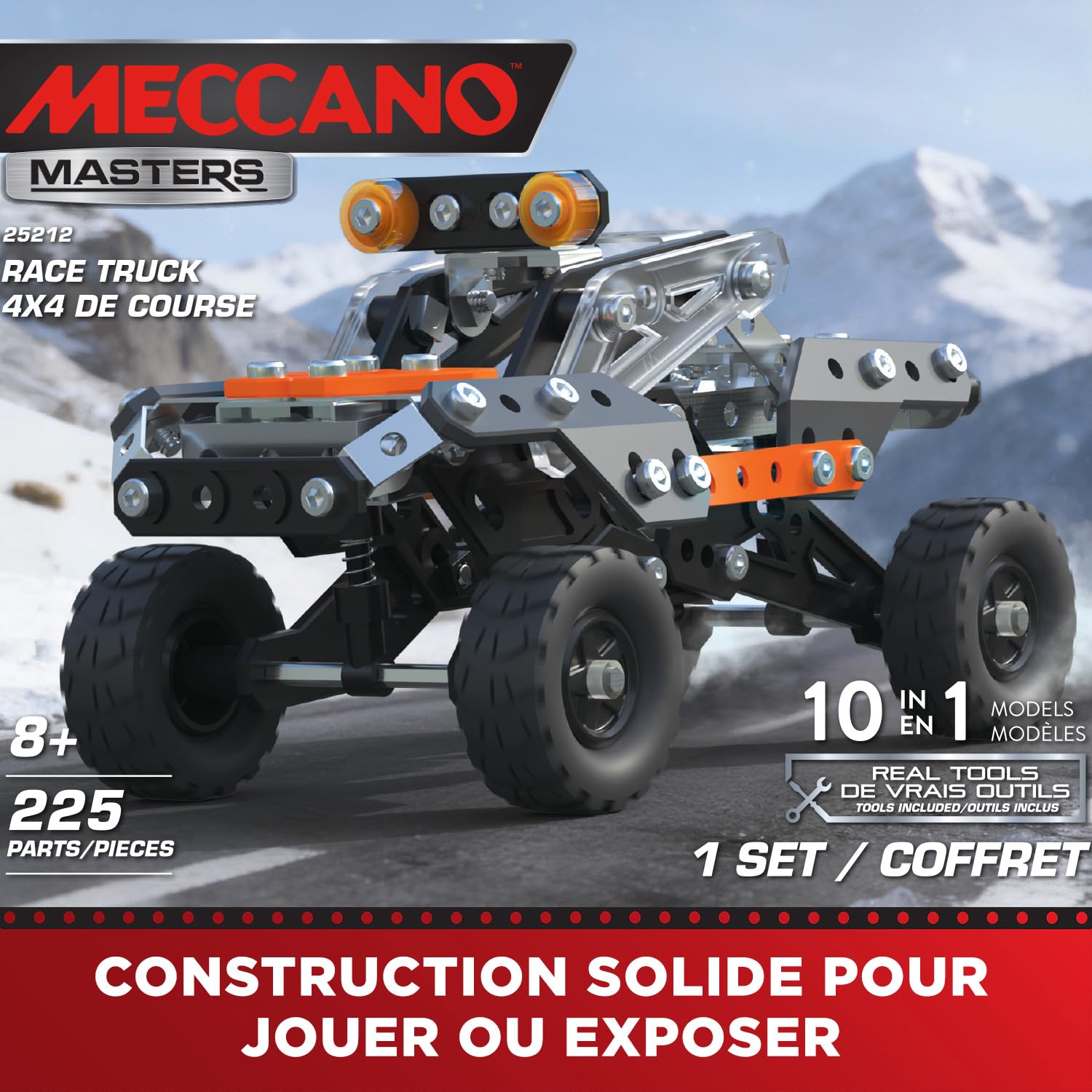 BANDAI – Meccano 4x4 de Course 10 en 1 – Coffret de Construction 10 Modèles – 225 pièces, Outils, Notice – Kit Activité Assemblage Race Truck Voitures de Course – Jouet Enfant 8 Ans et + - APM11115