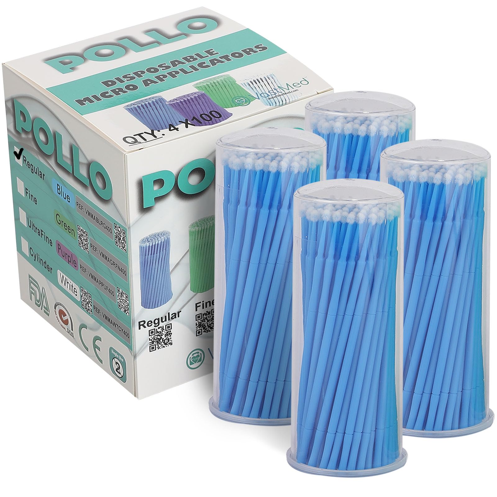 VASTMED Dental/Medical Grade Disposable Dental Pollo Microbrush Applicators | Application Brushes Bendable for Eyelash Extensions, Personal Care, and Art Work - 4 Sizes 400/Box
