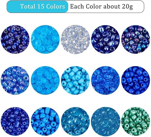 Miniatura 4 de NBEADS 15 colores 6/0 cuentas de semillas de vidrio, alrededor de 3000 cuentas redondas azules de poni de 0.15 pulgadas, cuentas sueltas para diseño